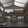 Modern Service Hall Interior With Wooden Ceiling Waiting Seats And Decorative Painting