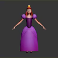 Woman With Red Hair Yellow Crown And Purple Dress 3D Character
