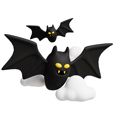 Black Bat Ornament Decor Set With Yellow Eyes And White Clouds 3d model