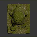 Ancient Style Stone Lion Statue With Moss Covered Surface And Carved Base