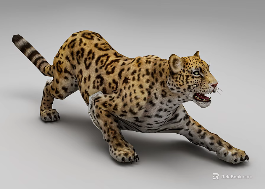 Realistic Reptile With Leopard Like Pattern Stretching On Gray Background 3d model 