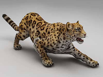 Realistic Reptile With Leopard Like Pattern Stretching On Gray Background 3d model