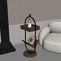 Modern Wooden Serving Cart With Bottle And Book Next To Beige Sofa