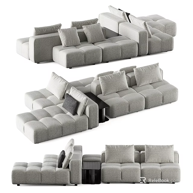Modern Sectional Multi Person Sofa With Gray Fabric And Modular Cushions 3d model