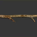 Natural Wooden Branch With Textured Surface Cuts And Reflection On Dark Background