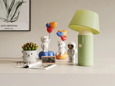 Decorative Ornament Set With Teddy Bears Colorful Balloons Astronaut Model Succulent Green Lamp And Clock 3d model