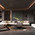 Modern Living Room Design With L shaped Sofa Throw Pillows Round Coffee Table And Fern Plant