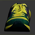 Vibrant Colorful Sneakers With Yellow Green Purple Design Yellow Laces And Side Three Stripes