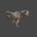 Realistic Hawk With Spread Wings Perched On Branch Against Gray Background 3d model