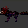 Fierce Two Headed Wolf Mythical Creature Fantasy Character With Red Flaming Mane And Glowing Eyes