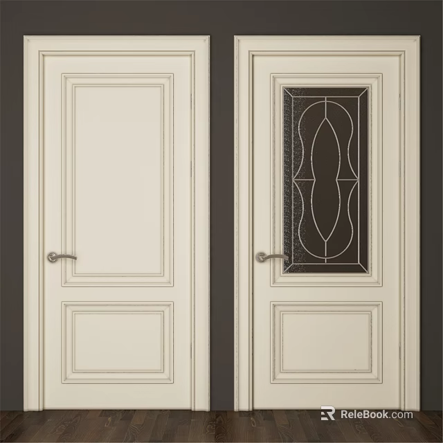 White Swing Doors With Decorative Lines And Glass Panel Design For Home Interior 3d model 