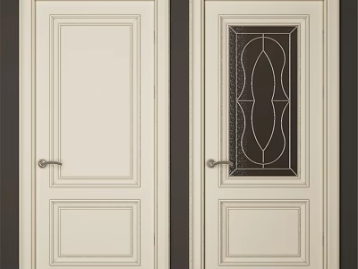 White Swing Doors With Decorative Lines And Glass Panel Design For Home Interior 3d model