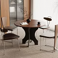 Modern Interior With Round Wooden Table Four Chairs Potted Plant And Wooden Cabinet