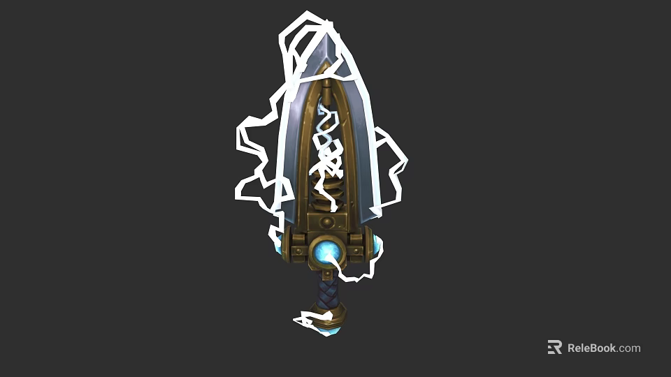 Mythical Fantasy Weapon With Lightning Effects And Ancient Runes Design 3d model 