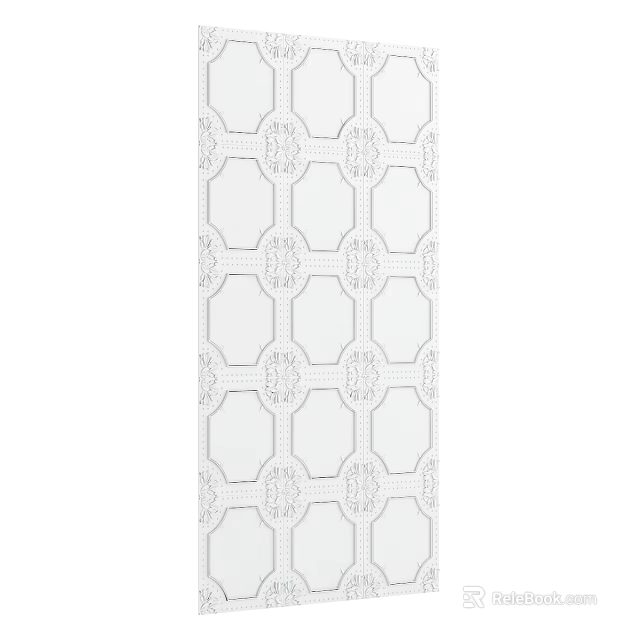 Modern Sofa Background Wall Design With White Grid Pattern And Carved Details 3d model