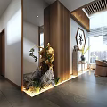 Modern Chinese Style Teahouse Interior With Wooden Decor Green Plants And City View