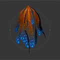 Artistic 3D Rendered Plant With Blue Orange Leaves And Glowing Blue Spots