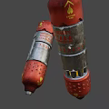 Red Silver Dual Barrel Weapon With Yellow Glowing Elements Flame Patterns And Metallic Surface Structure