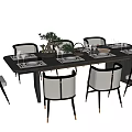 Modern Dining Table Set With Stylish Chairs Decorative Plant And Tableware 3d model