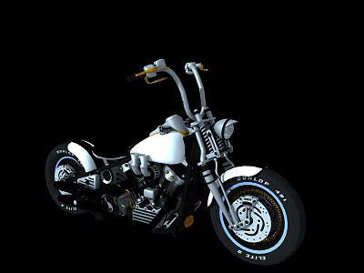 White Cruiser Motorcycle With High Handlebars Black Wheels And Chrome Accents 3d model
