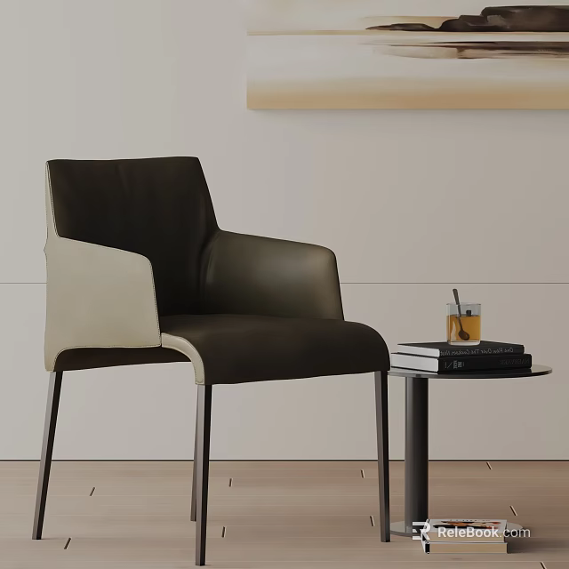 Modern Two Tone Leather Dining Chair With Side Table And Drink Books 3d model 