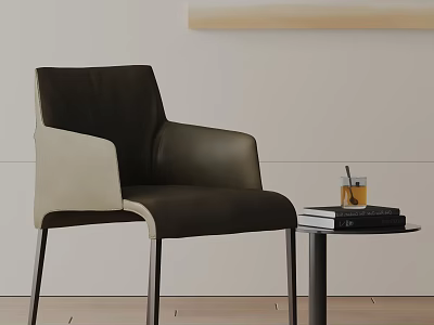 Modern Two Tone Leather Dining Chair With Side Table And Drink Books 3d model