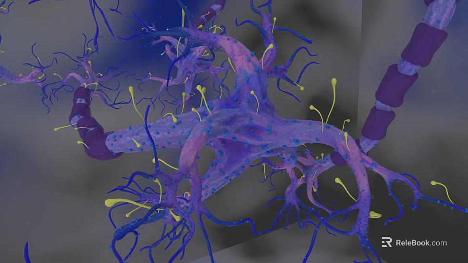 3D Rendered Biological Tissue System With Branched Network And Purple Blue Structures 3d model 