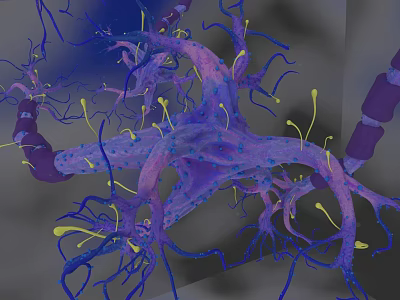 3D Rendered Biological Tissue System With Branched Network And Purple Blue Structures 3d model