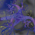 3D Rendered Biological Tissue System With Branched Network And Purple Blue Structures