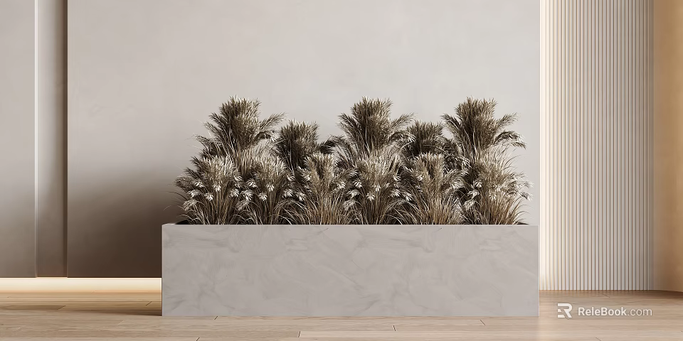 Bonsai Potted Plants in Rectangular Marble Planter with Brown Green Leaves Light Wall Wooden Floor 3d model 