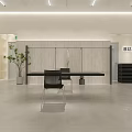 Modern Clothing Store Interior With Clothing Racks Wooden Table And Black Chairs