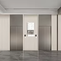Modern Elevator Lobby Interior Design With Light Wood Panels Elevator Doors And Signage 3d model
