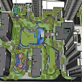 Urban Garden Landscape Design With Green Lawn Playground And Surrounding High Rise Buildings