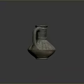 Hand Carved Pottery Vase With Textured Surface And Curved Handle Design