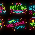 Colorful Neon Decorative Lights With Welcome Open Hello Signs Star And Crown Patterns
