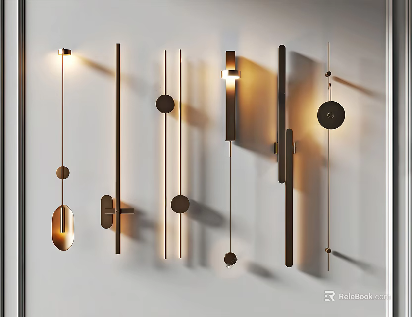 Modern Minimalist Wall Lamps With Metallic Frames And Geometric Decorative Elements 3d model 