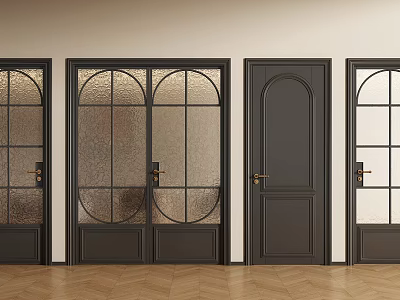 Modern Black Swing Doors With Glass Panels And Solid Panel Designs 3d model