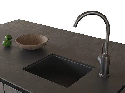 Sleek Modern Washbasin Setup With Dark Countertop Faucet Bowl And Fresh Limes 3d model