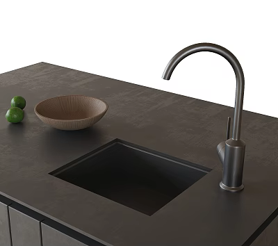 Sleek Modern Washbasin Setup With Dark Countertop Faucet Bowl And Fresh Limes 3d model