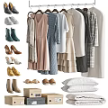 Stylish Clothes Wardrobe Display With Hanging Dresses Folded Coats Handbags And Shoes