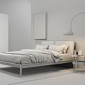 Modern Double Bed Bedroom With Leather Headboard Abstract Painting Floor Lamp And Nightstand