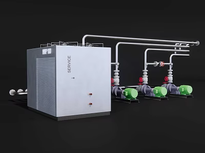 Modern Industrial Equipment With White Machine Body Connecting Pipes And Green Valves 3d model