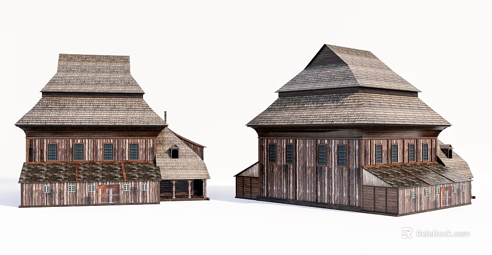 Traditional Rural Self Built House With Wooden Structure And Classic Roof Design 3d model 