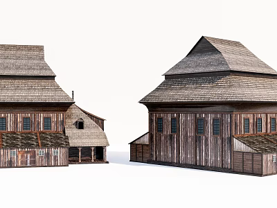 Traditional Rural Self Built House With Wooden Structure And Classic Roof Design 3d model