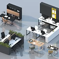 Modern Office Desk Furniture Setup With Ergonomic Chairs Computers Green Plants And Storage Cabinets