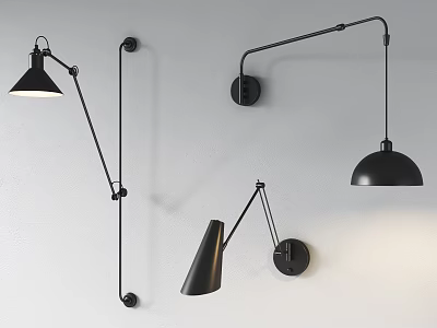 Modern Black Metal Wall Lamps With Adjustable Arms And Minimalist Design 3d model