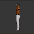 Man in Red Floral Shirt and White Pants with Arms Outstretched Against Gray Background