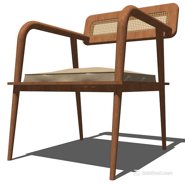 Modern Wooden Armchair With Woven Backrest Sturdy Frame And Upholstered Seat 3d model 