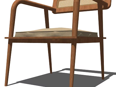 Modern Wooden Armchair With Woven Backrest Sturdy Frame And Upholstered Seat 3d model