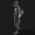 Tactical Character In Protective Suit With Gas Mask And Armored Gear Equipment